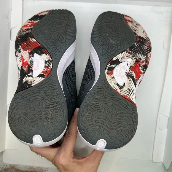 Under Armour Kids' Red and Gray Sneakers - Picture 6 of 7